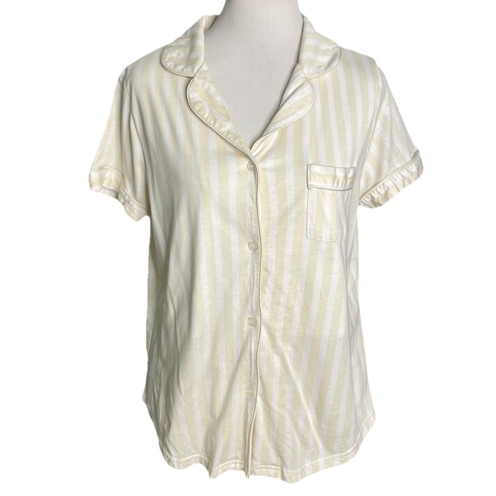 Faceplant Dreams‎ Pajama Shirt Organic Cotton Bamboo Stripe White Yellow Medium